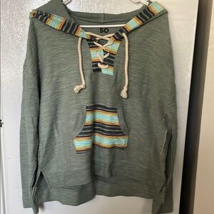 SO‎ Medium Lace Up Green Hoodie Colorful Stripes NWT